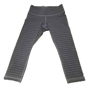 Lululemon Wunder Under‎ Yoga Leggings Pants White Black Stripes Size 6 Calf Crop